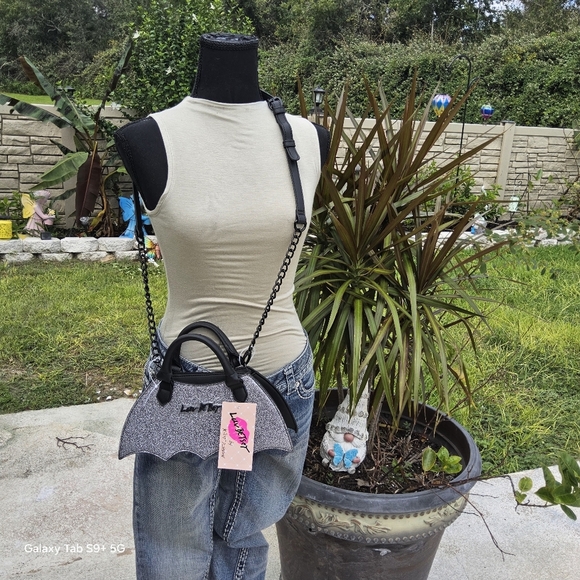 NWT BLACK n SILVER LUV BETSEY SPARKLE BAT CROSSBODY - Picture 2 of 6